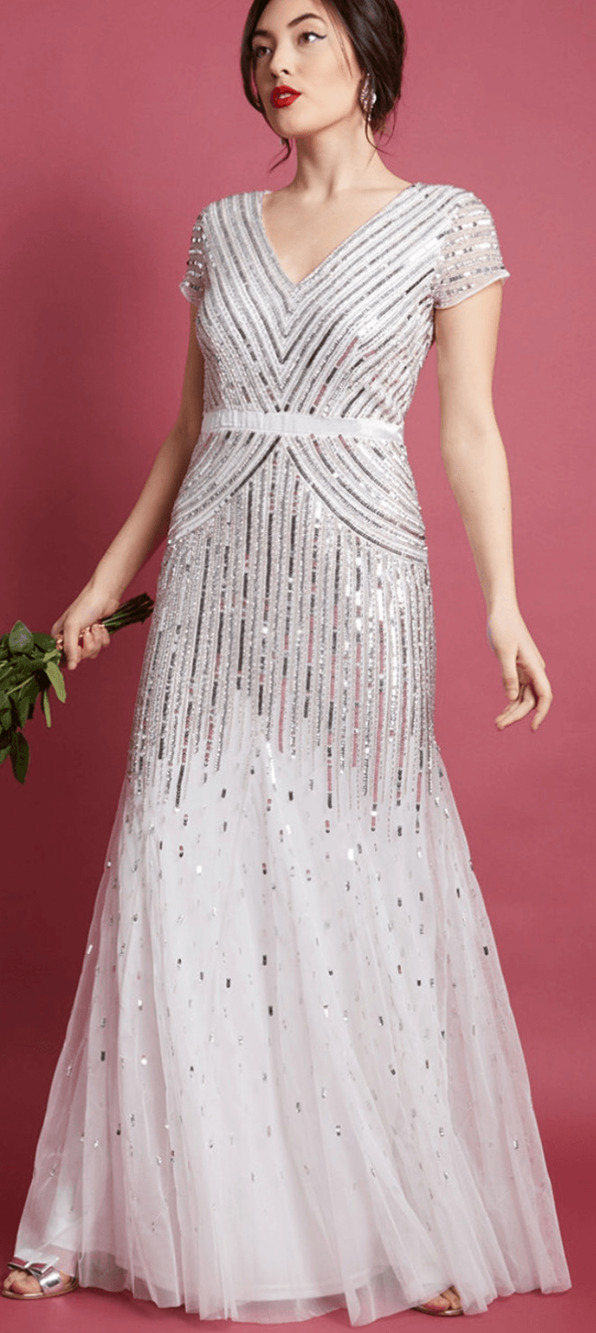 Adrianna Papell Sequins Beaded Floor Length Gown
